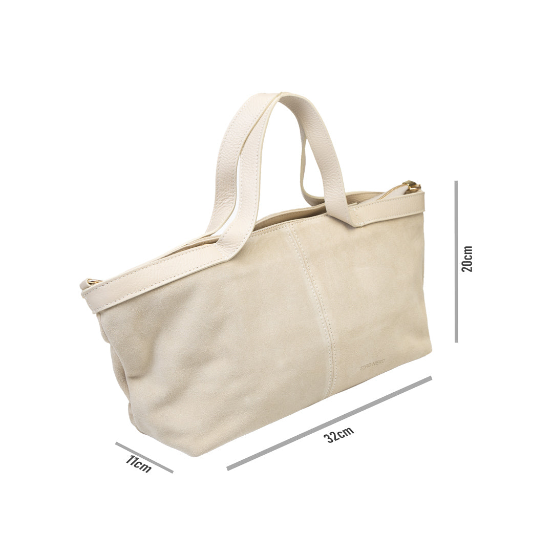 Γυναικεία τσάντα από φυσικό δέρμα σουέτ μπεζ Bianca
