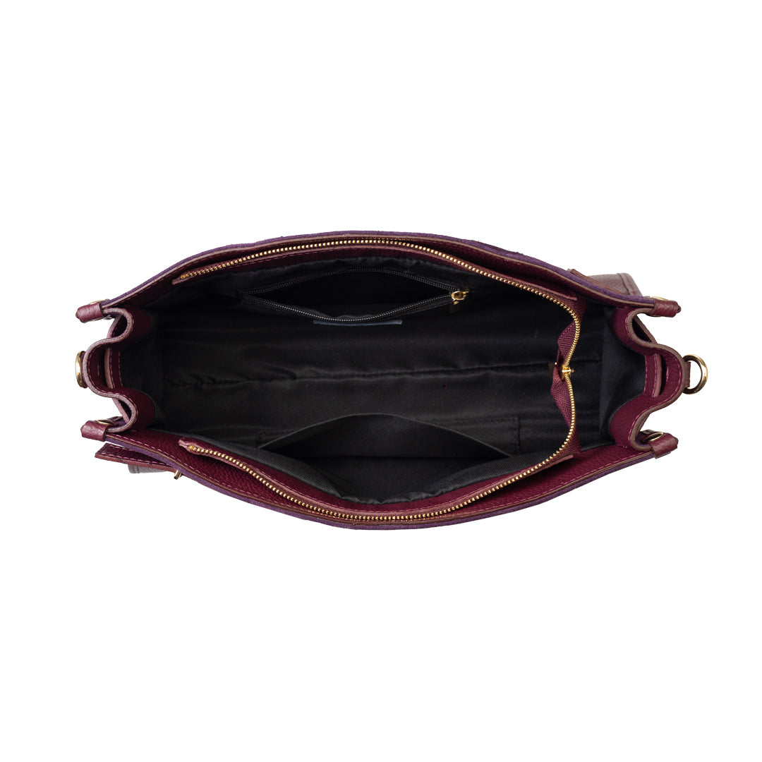 Sac à main femme en cuir véritable bordeaux Evelin