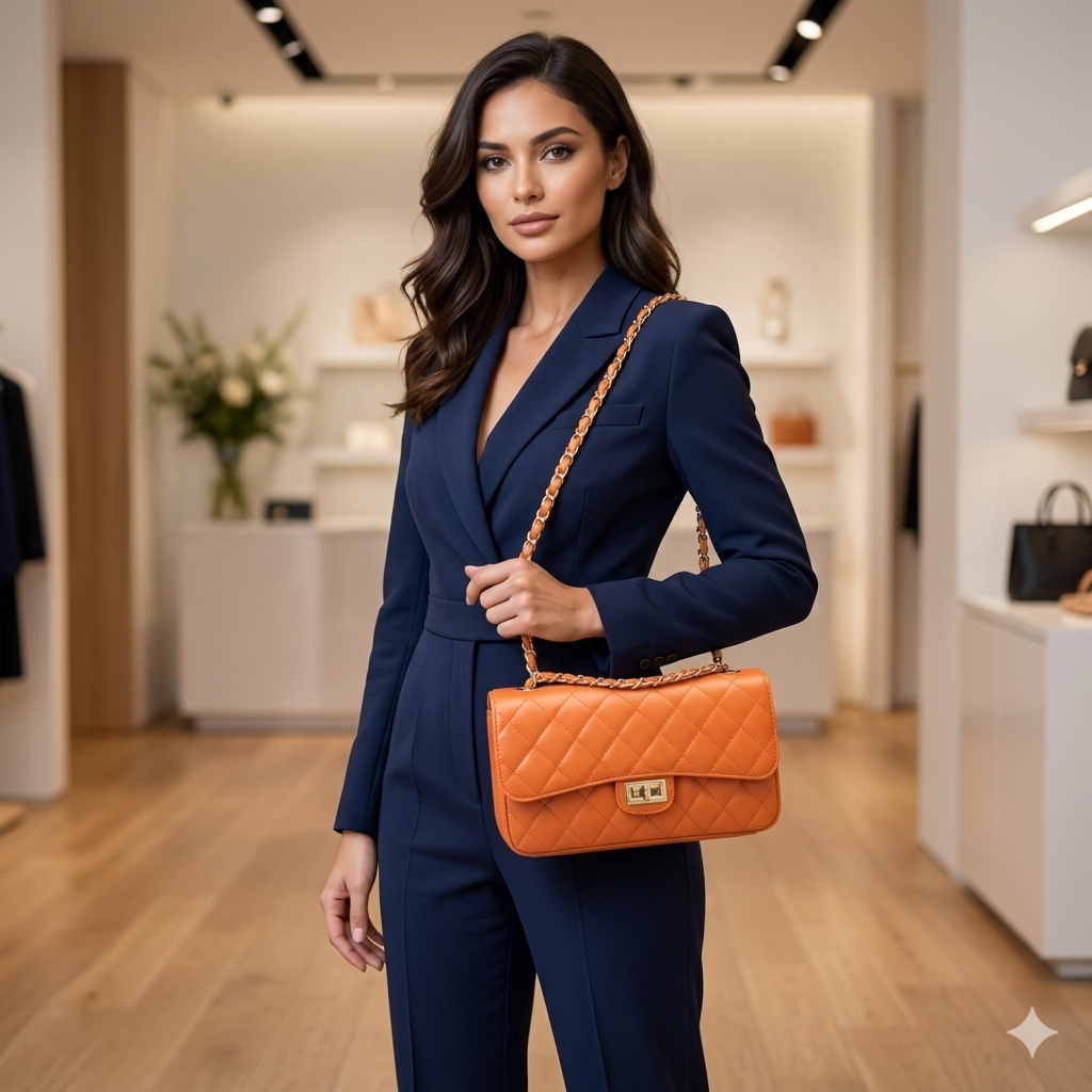 Borsa da donna in vera pelle arancione Aida