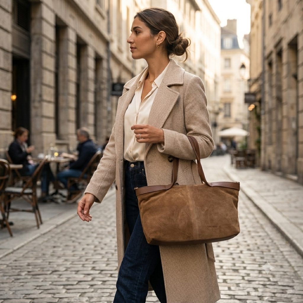 Sac à main pour femme en daim marron Bianca