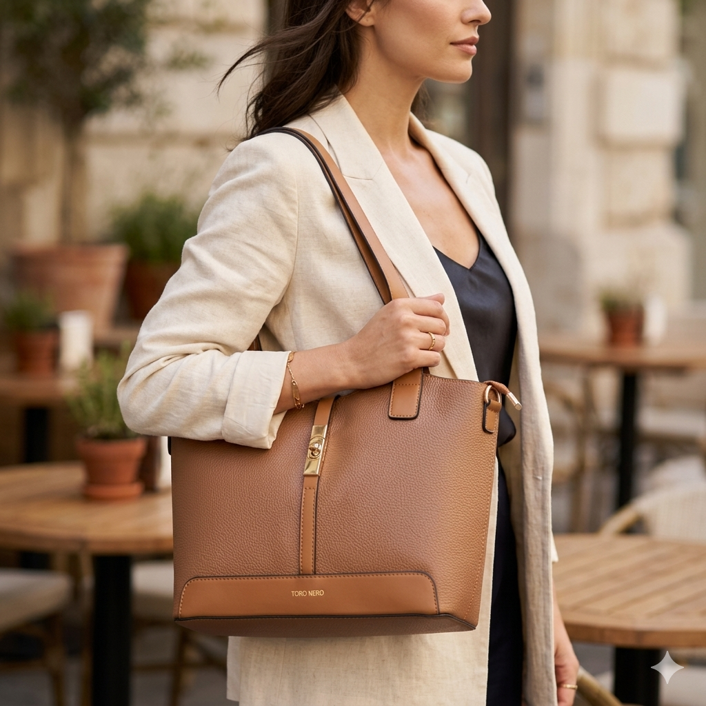 Damenhandtasche aus braunem Echtleder Sorina