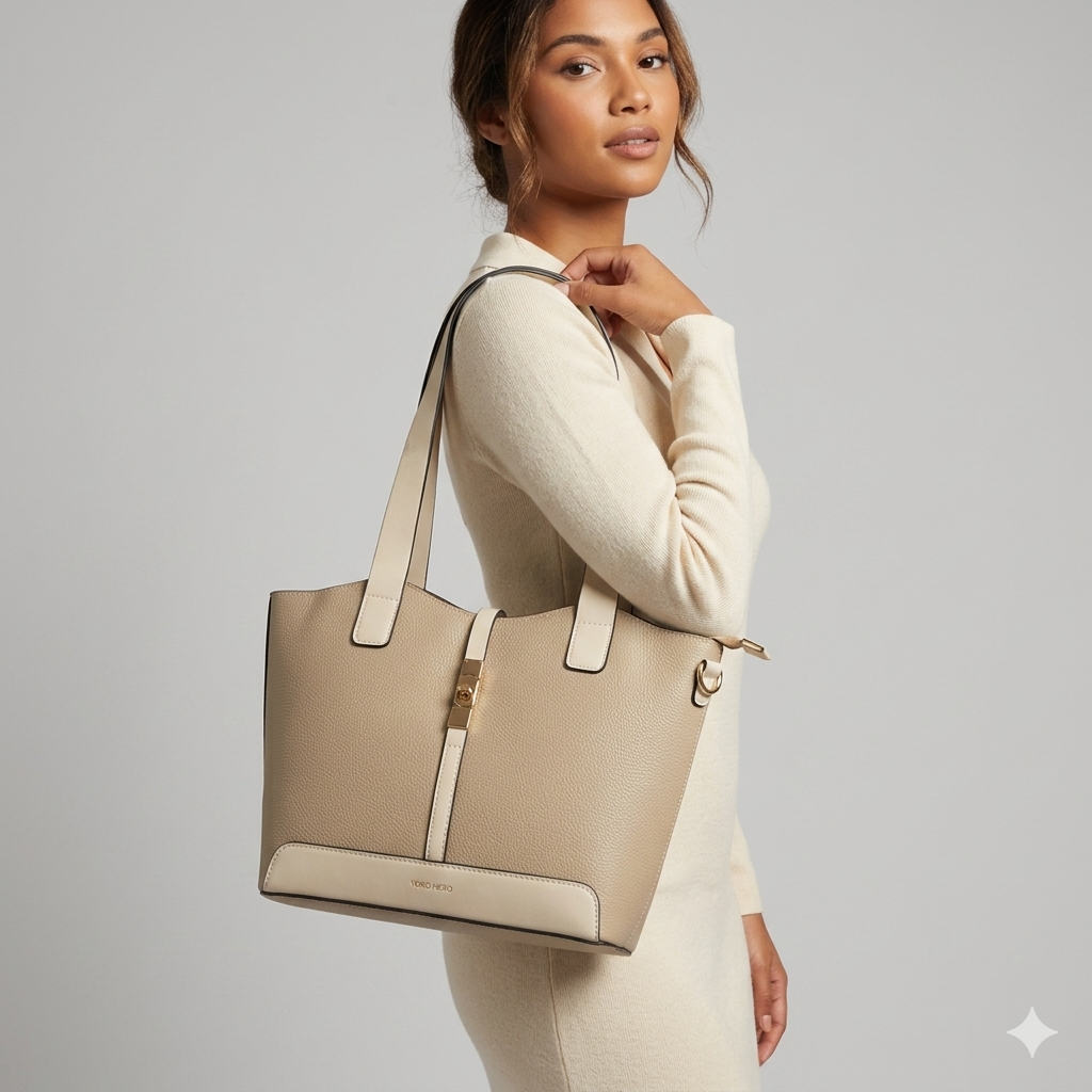 Borsa da donna in vera pelle beige-tortora Sorina