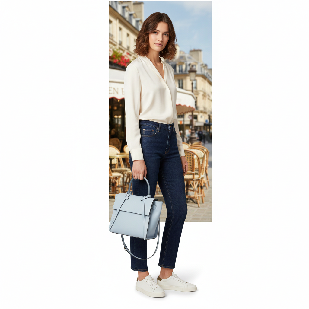Sac à main femme en cuir véritable bleu clair Erika