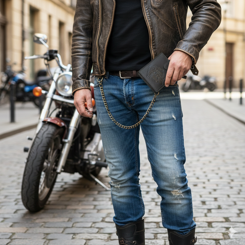 Ανδρικό πορτοφόλι από γνήσιο μαύρο δέρμα Motorbike