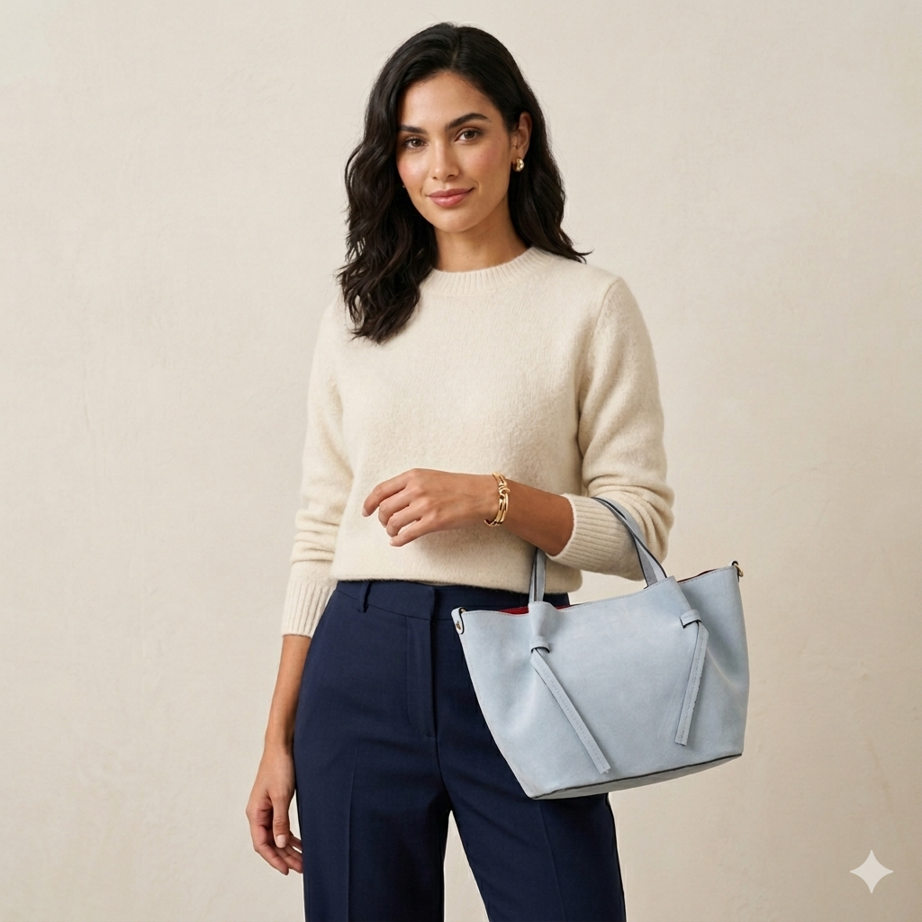 Sac à main pour femme en daim naturel bleu clair Loretta