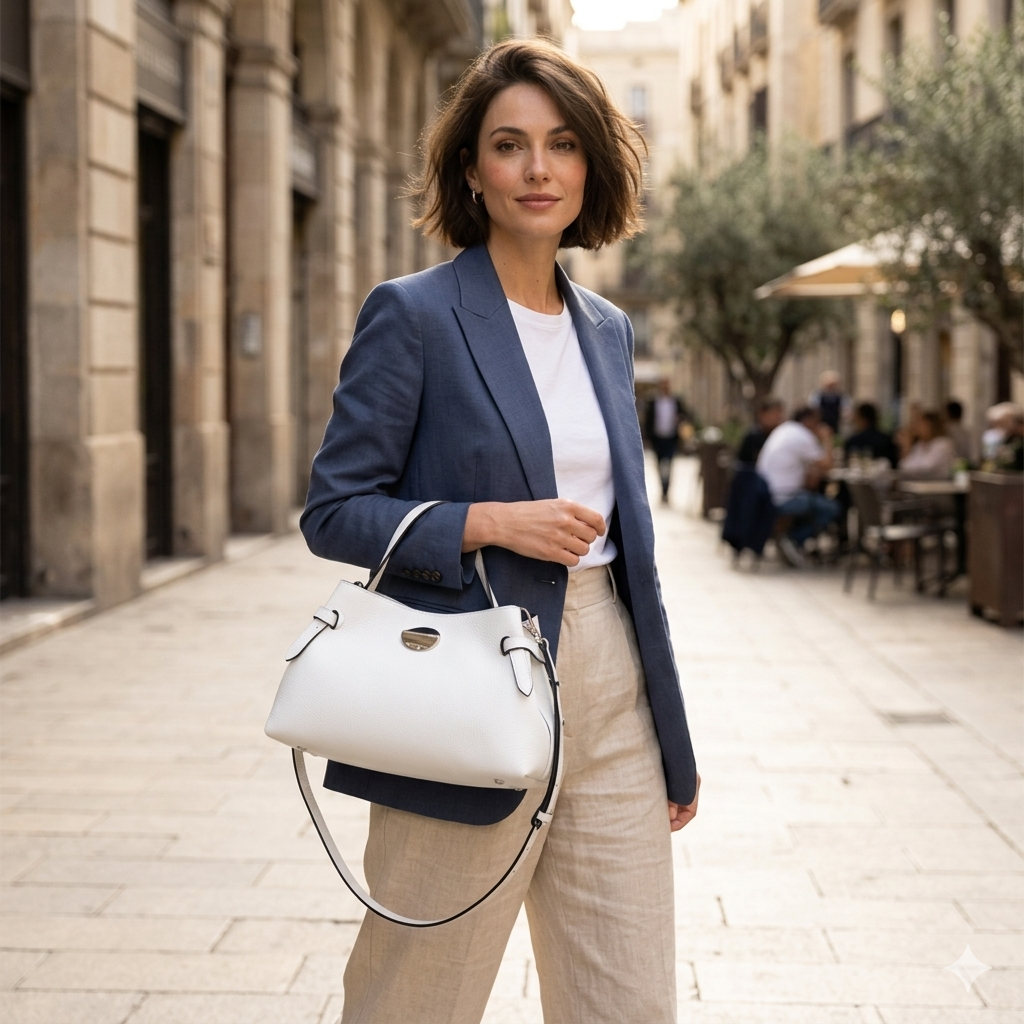 Γυναικεία δερμάτινη τσάντα λευκή Tania