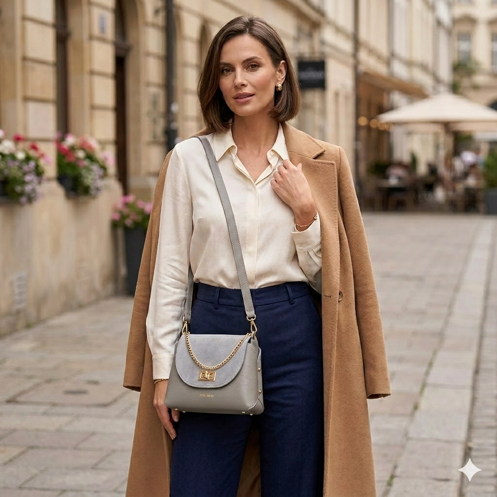 Дамска чанта от естествена велурена кожа, сива, Raisa