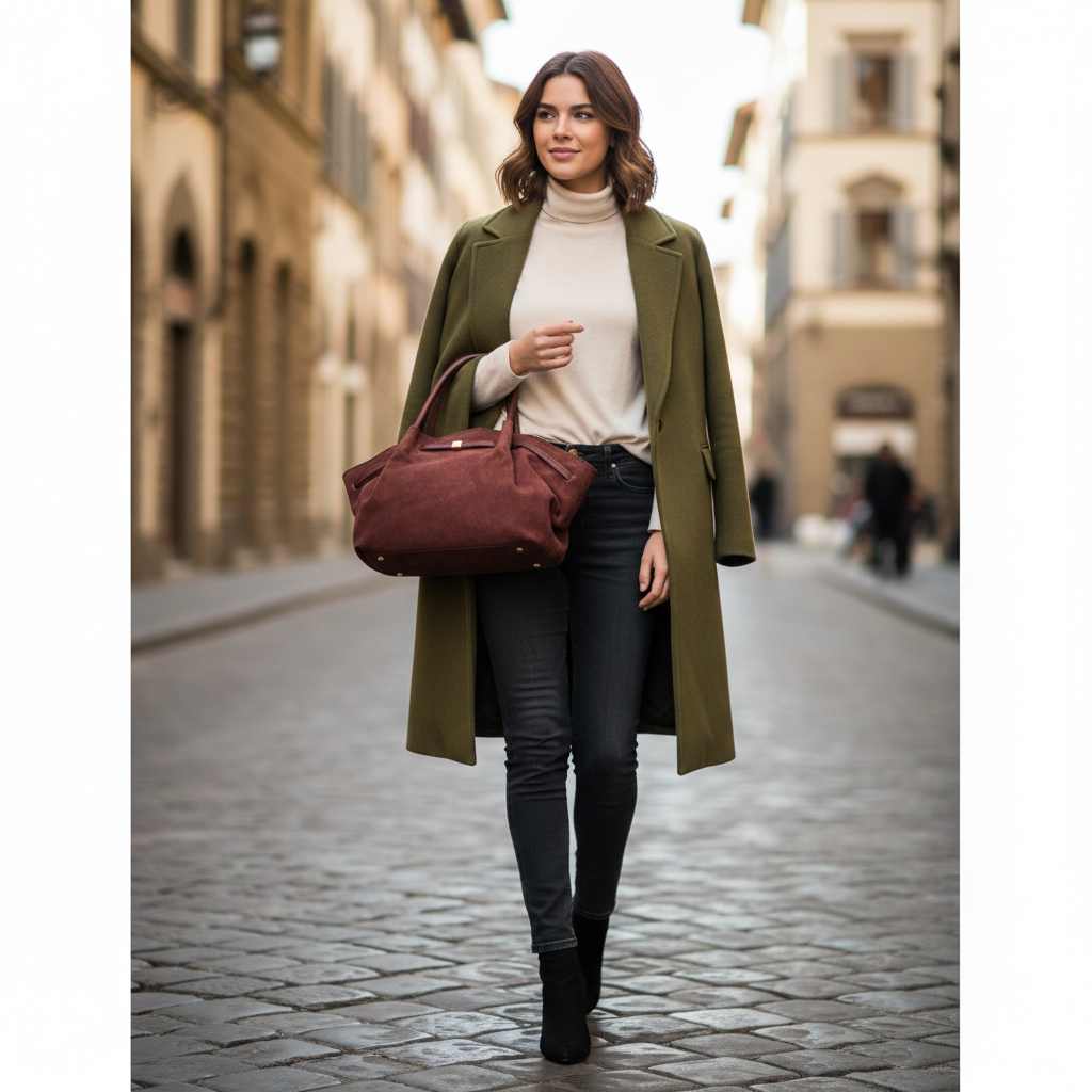 Damenhandtasche aus echtem Leder in Bordeaux Elena