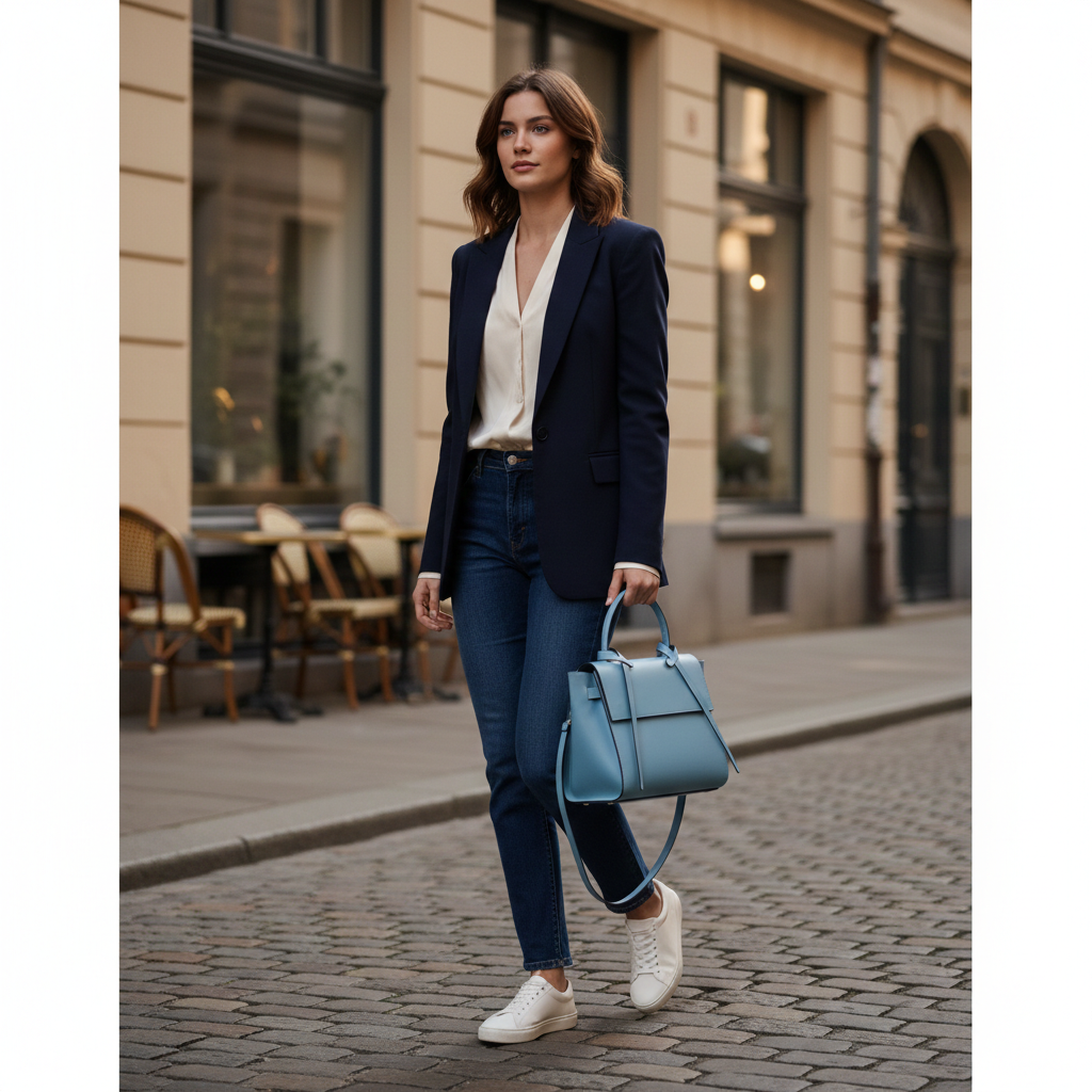 Damenhandtasche aus echtem Leder Erika blau