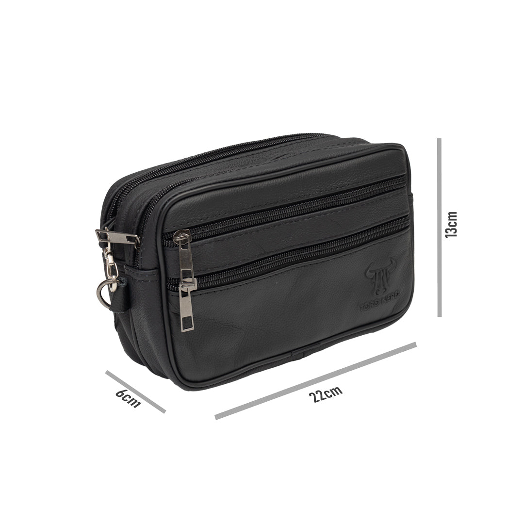 Herrengürteltasche aus schwarzem Echtleder Hand- und Gürtelträger