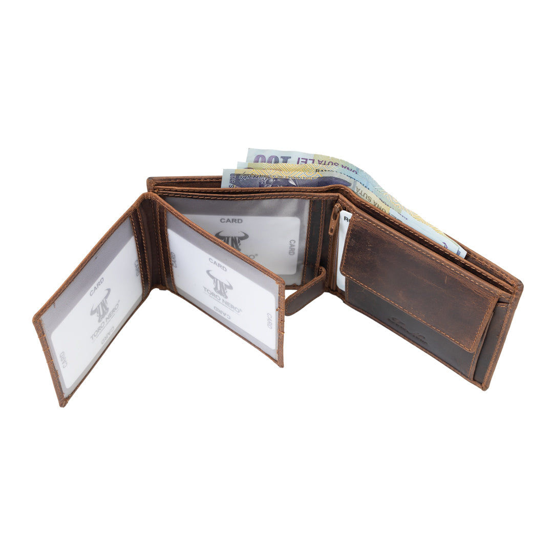 Portefeuille homme en cuir véritable marron OIL