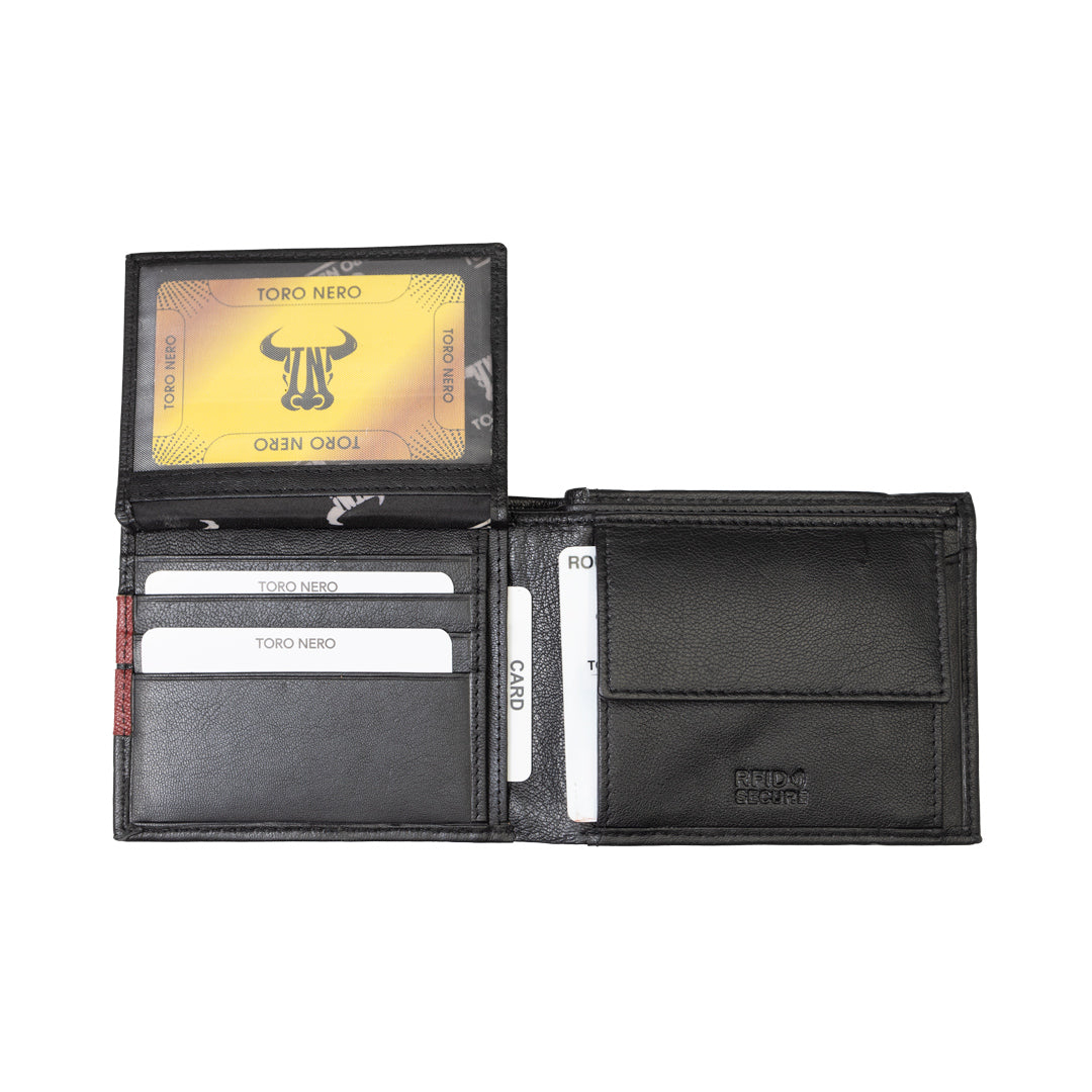 Men's wallet made of black genuine leather Carol, RFID protection